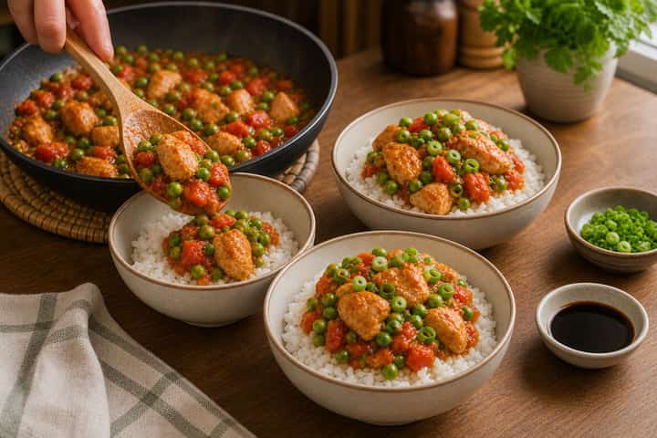 Chicken Tomato Rice Bowls cooking step 6: Serve.