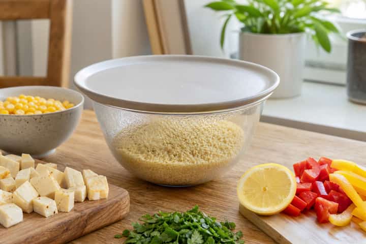 Halloumi Sweetcorn Couscous Boxes cooking step 1: Get prepped.