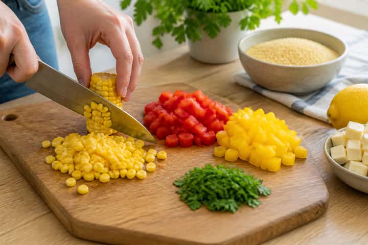 Halloumi Sweetcorn Couscous Boxes cooking step 2: Start cooking.