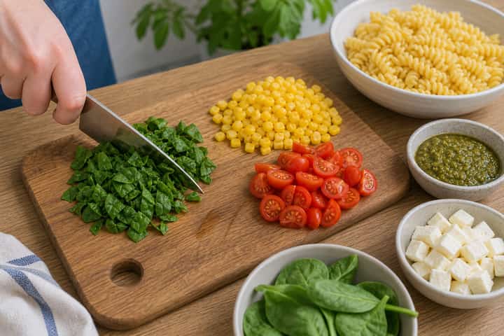 Halloumi Sweetcorn Pasta Salad cooking step 2: Start cooking.