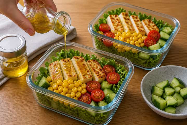 Halloumi Sweetcorn Salad Boxes cooking step 5: Finish the dish.
