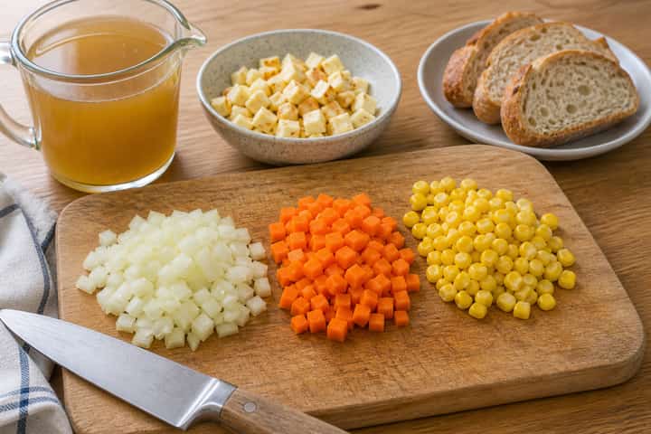 Halloumi Sweetcorn Soup Pots cooking step 1: Get prepped.