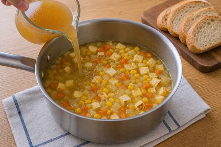 Halloumi Sweetcorn Soup Pots cooking step 3: Build the flavour.