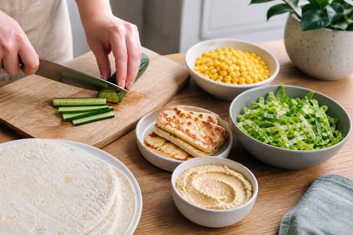 Halloumi Sweetcorn Wraps cooking step 1: Get prepped.