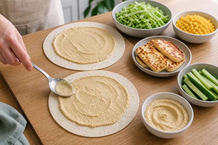 Halloumi Sweetcorn Wraps cooking step 4: Bring it together.