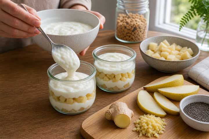 Pear Ginger Yogurt Pots cooking step 3: Build the flavour.