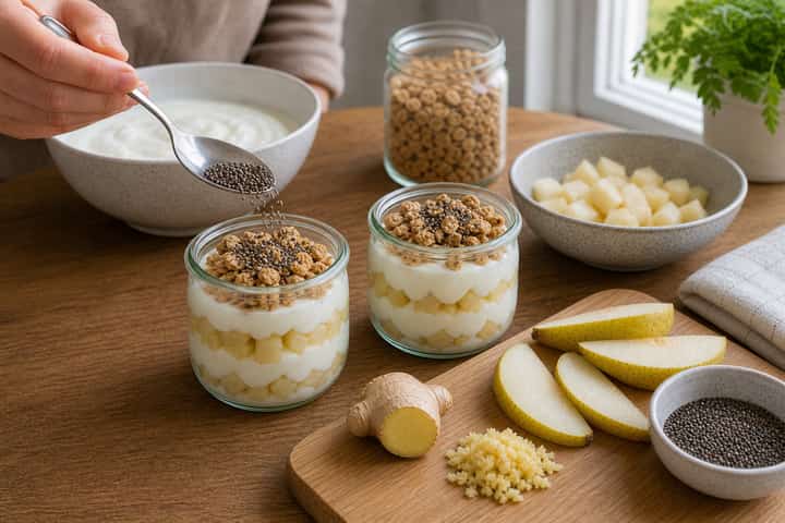 Pear Ginger Yogurt Pots cooking step 4: Bring it together.