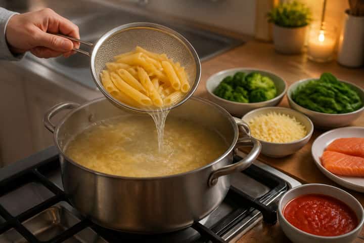 Salmon Broccoli Pasta Bake cooking step 2: Start cooking.
