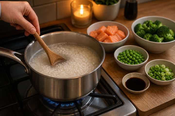 Salmon Broccoli Rice Bowls cooking step 1: Get prepped.
