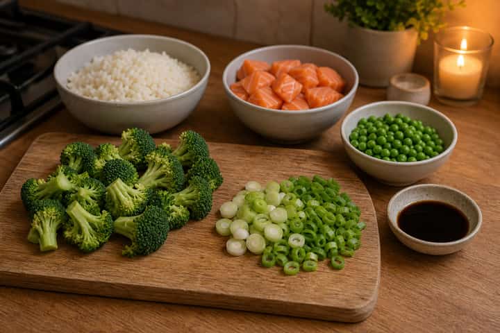 Salmon Broccoli Rice Bowls cooking step 2: Start cooking.