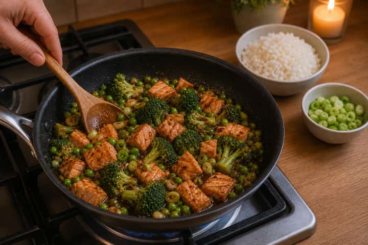 Salmon Broccoli Rice Bowls cooking step 4: Bring it together.