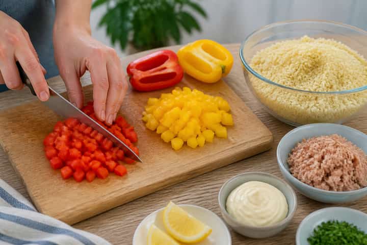 Tuna Mayo Couscous Boxes cooking step 2: Start cooking.