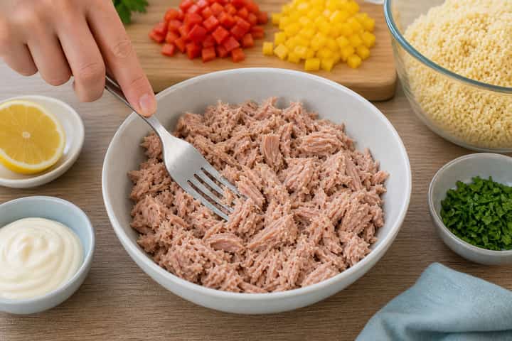 Tuna Mayo Couscous Boxes cooking step 3: Build the flavour.
