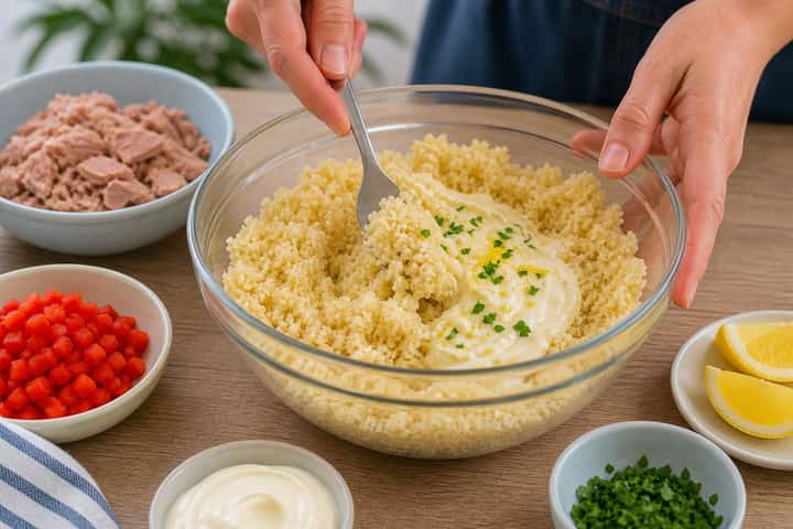 Tuna Mayo Couscous Boxes cooking step 4: Bring it together.