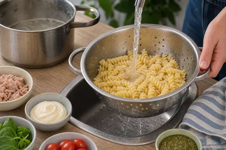 Tuna Mayo Pasta Salad cooking step 1: Get prepped.