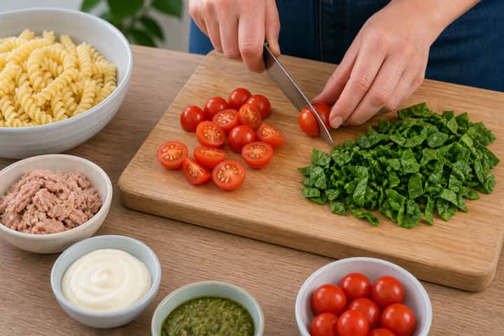 Tuna Mayo Pasta Salad cooking step 2: Start cooking.