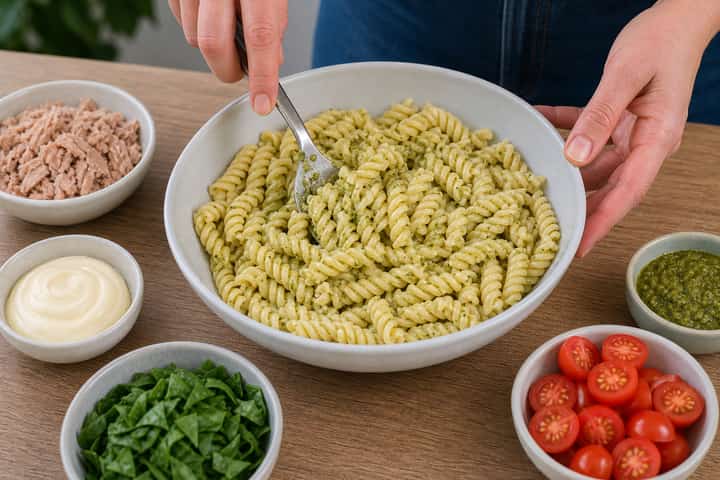 Tuna Mayo Pasta Salad cooking step 4: Bring it together.
