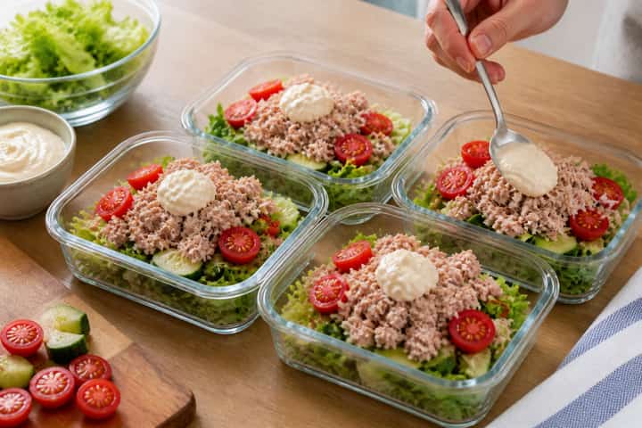 Tuna Mayo Salad Boxes cooking step 4: Bring it together.