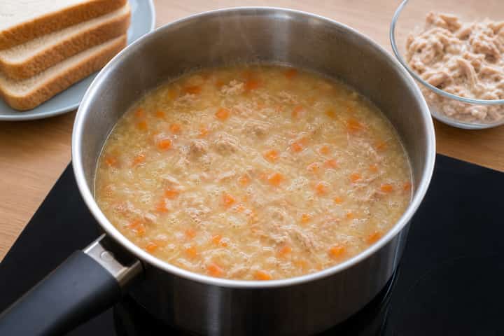 Tuna Mayo Soup Pots cooking step 3: Build the flavour.