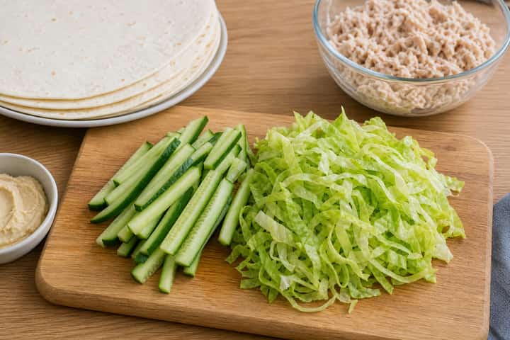 Tuna Mayo Wraps cooking step 1: Get prepped.