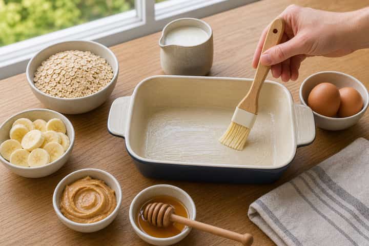 Banana Peanut Baked Oats cooking step 1: Get prepped.