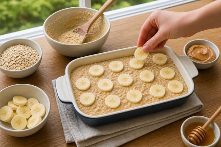 Banana Peanut Baked Oats cooking step 4: Bring it together.