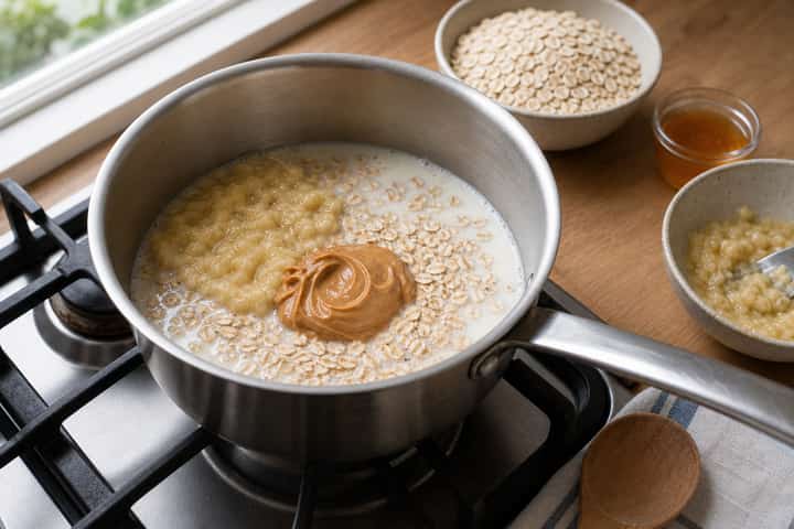 Banana Peanut Porridge cooking step 2: Start cooking.