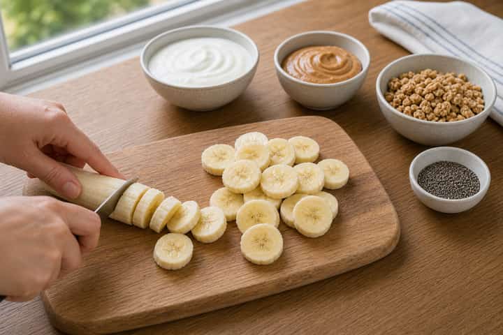 Banana Peanut Yogurt Pots cooking step 1: Get prepped.