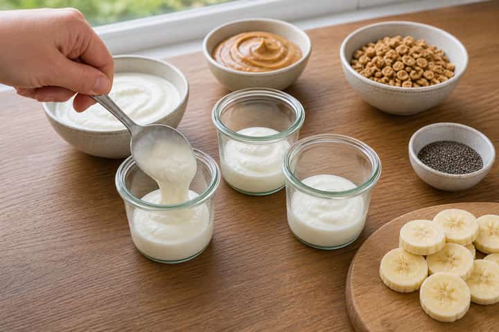 Banana Peanut Yogurt Pots cooking step 2: Start cooking.