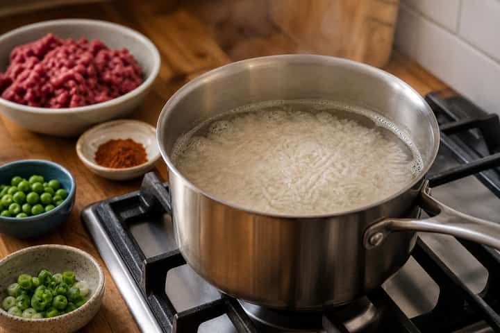 Beef Chilli Rice Bowls cooking step 1: Get prepped.