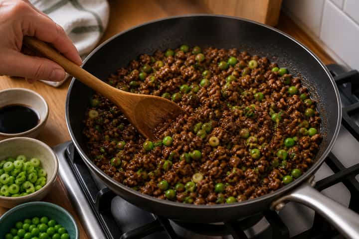 Beef Chilli Rice Bowls cooking step 4: Bring it together.