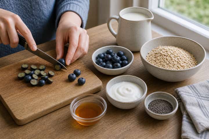 Blueberry Maple Overnight Oats cooking step 1: Get prepped.