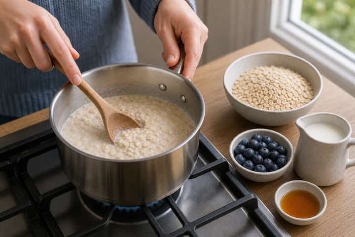 Blueberry Maple Porridge cooking step 2: Start cooking.
