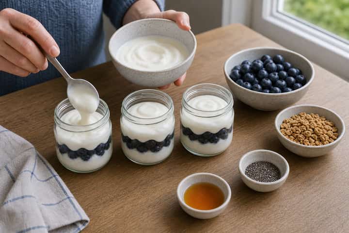 Blueberry Maple Yogurt Pots cooking step 3: Build the flavour.