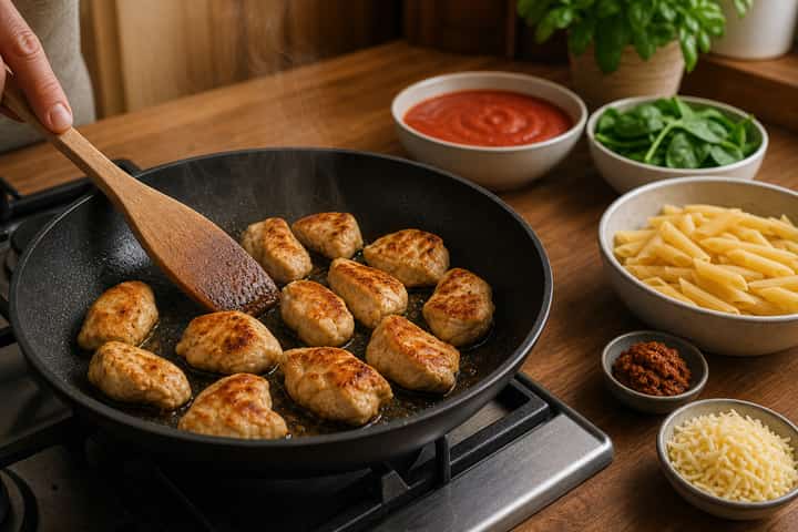 Chicken Curry Pasta Bake cooking step 4: Bring it together.