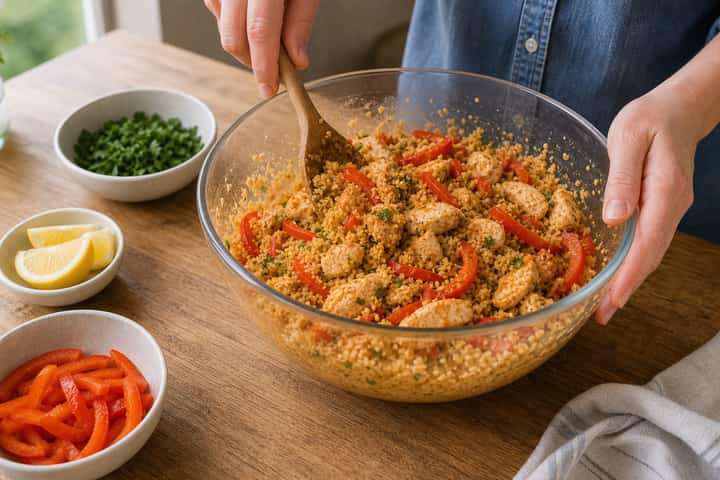 Chicken Piri Piri Couscous Boxes cooking step 4: Bring it together.