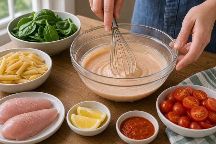 Chicken Piri Piri Pasta Salad cooking step 3: Build the flavour.
