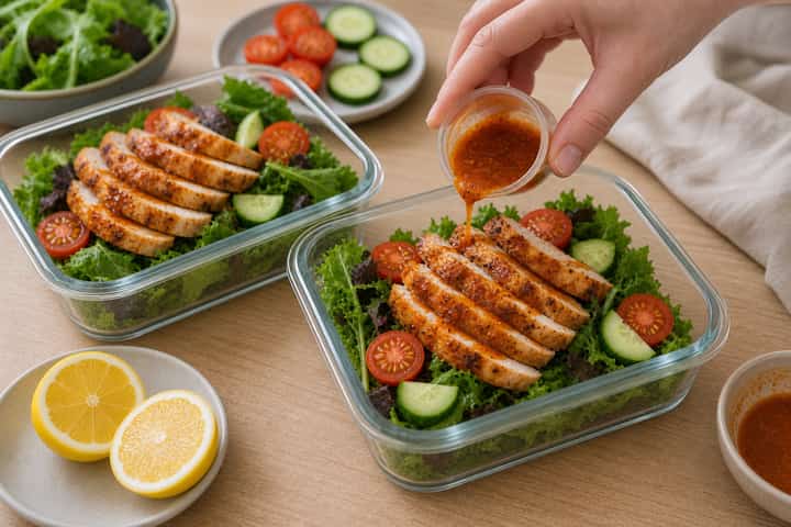 Chicken Piri Piri Salad Boxes cooking step 5: Finish the dish.