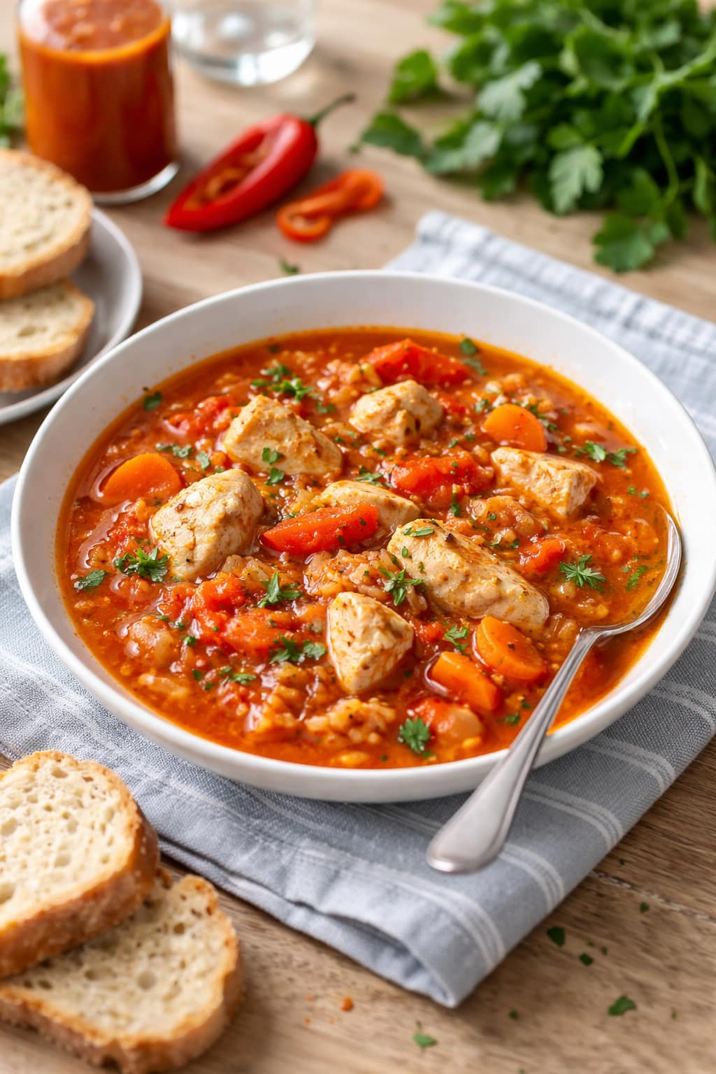 Chicken Piri Piri Soup Pots plated and ready to serve.