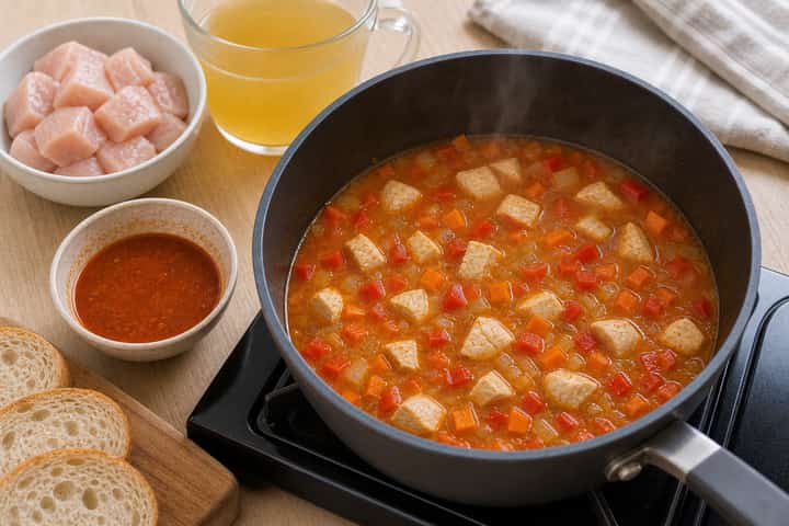 Chicken Piri Piri Soup Pots cooking step 3: Build the flavour.