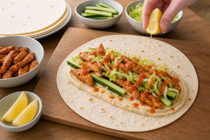 Chicken Piri Piri Wraps cooking step 4: Bring it together.
