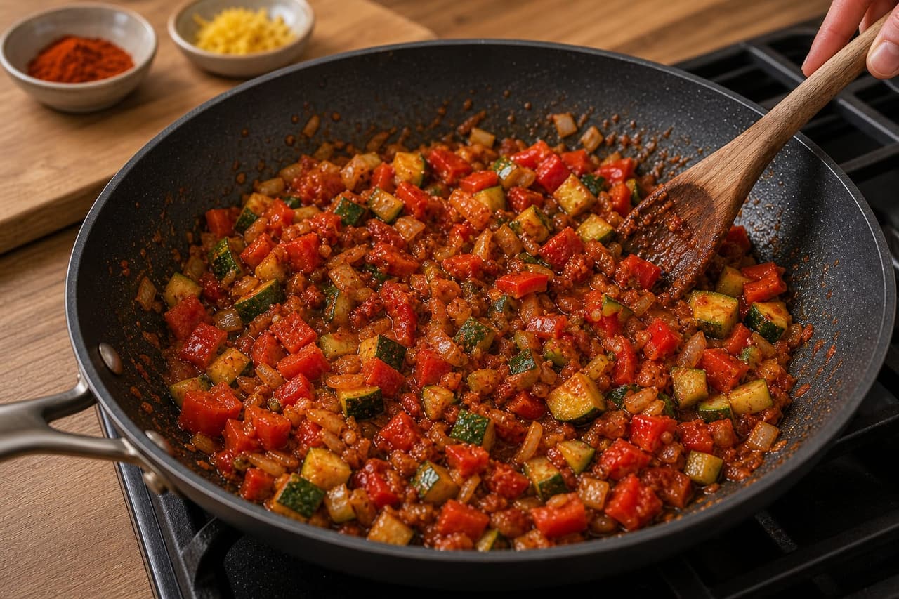 Creamy Paprika Chicken Gnocchi cooking step 3: Soften the vegetables.