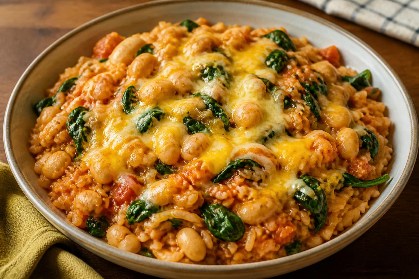 Creamy Tomato Bean Rice plated and ready to serve.
