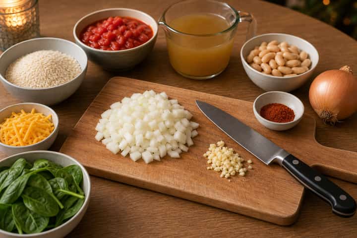 Creamy Tomato Bean Rice cooking step 1: Get prepped.