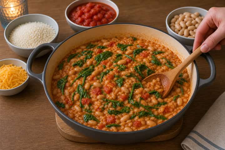 Creamy Tomato Bean Rice cooking step 5: Finish the dish.