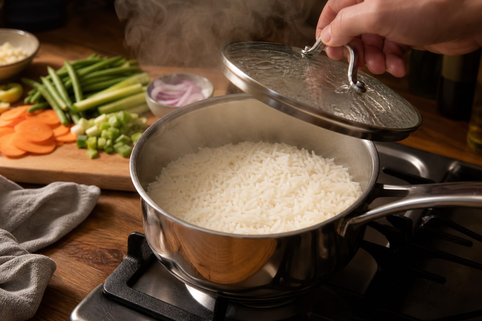 Chicken Adobo Rice Bowls cooking step 2: Cook the rice.