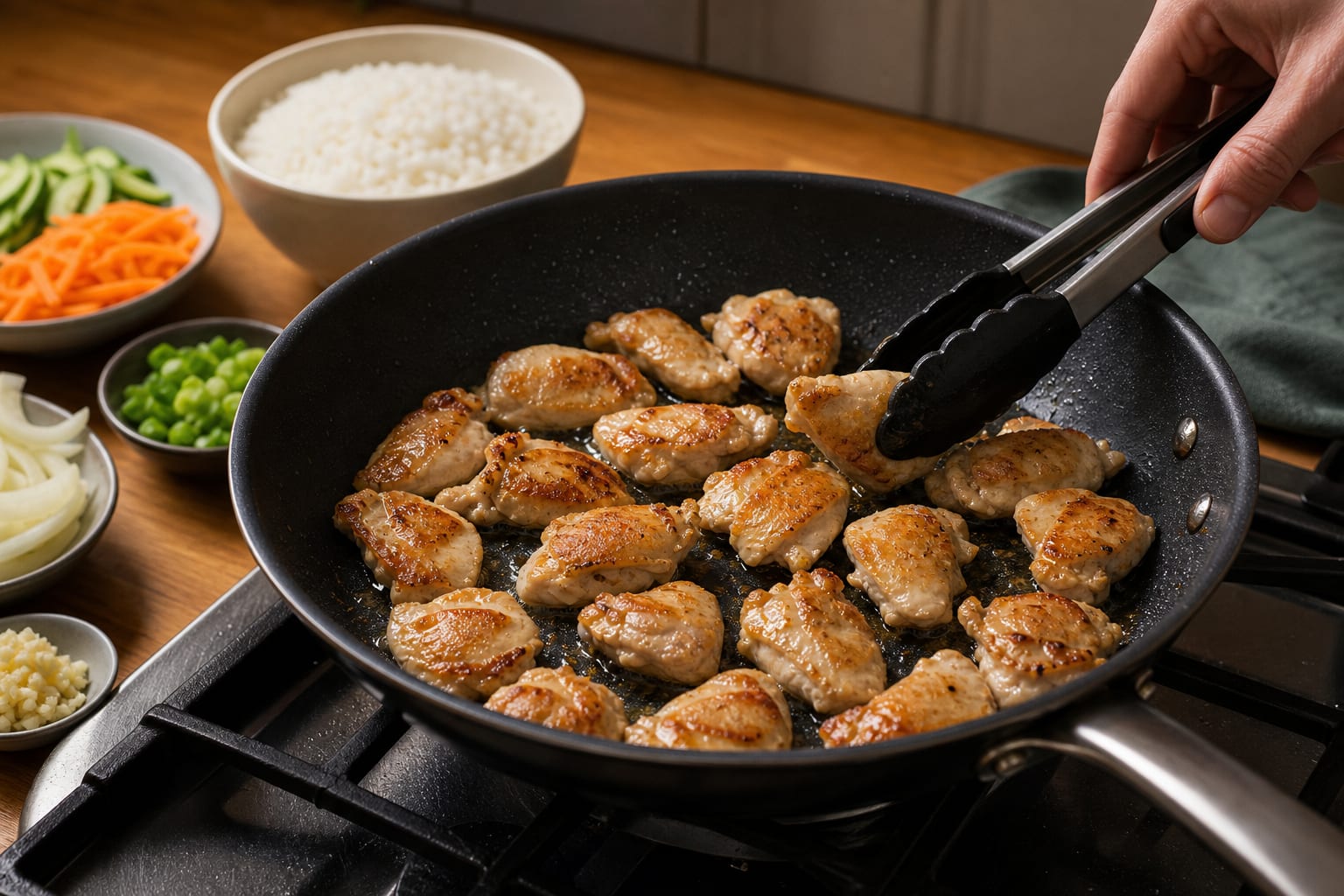 Chicken Adobo Rice Bowls cooking step 3: Sear the chicken.