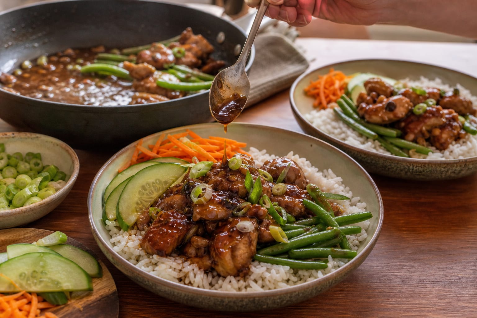 Chicken Adobo Rice Bowls cooking step 6: Serve the bowls.
