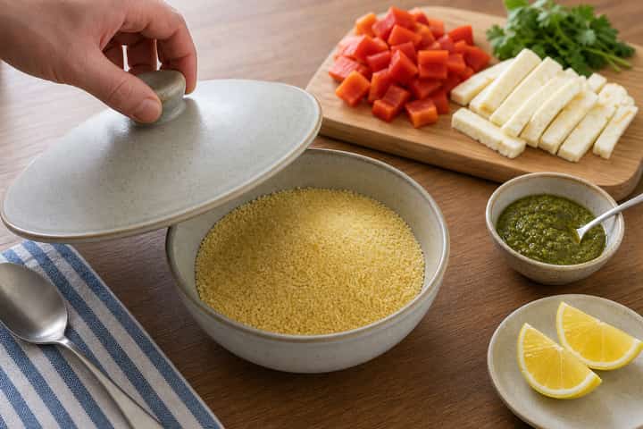 Halloumi Pesto Couscous Boxes cooking step 1: Get prepped.