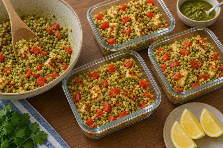 Halloumi Pesto Couscous Boxes cooking step 5: Finish the dish.